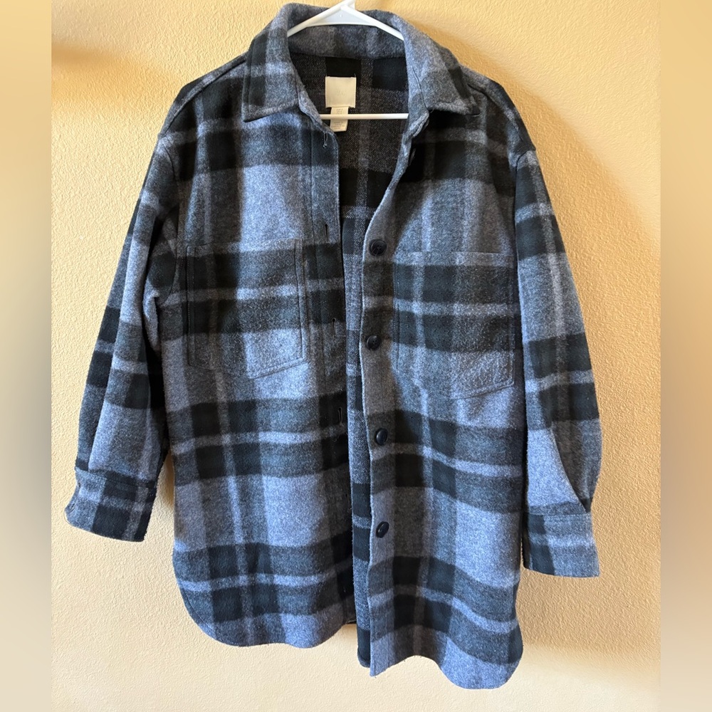 H&M blue and grey plaid coat